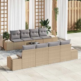 vidaXL Conjunto de Sofá de Jardim com 7 Peças e Almofadas Bege de Rattan Poliéster