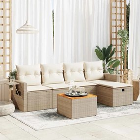vidaXL 6 pcs conjunto de sofás p/ jardim com almofadões vime PE bege