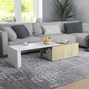 801342 vidaXL Mesa centro 150x50x35 cm contraplacado branco e carvalho sonoma