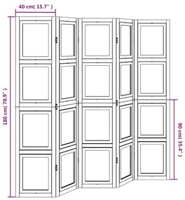 Biombo com 5 painéis madeira de paulownia maciça branco