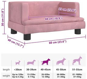 Cama para cães 60x40x30 cm veludo rosa