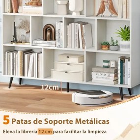 Estante de 3 níveis com 10 cubos, 4 pés de metal e dispositivo anti-capotamento para sala de estar ou escritório 100 x 24 x 107 cm branco