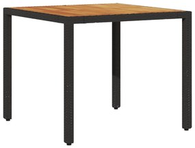 Mesa de jardim com tampo de madeira de acácia vime PE preto