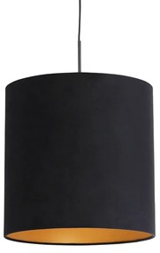 Candeeiro de suspensão com abajur em veludo preto com dourado 40 cm - Combi Clássico / Antigo