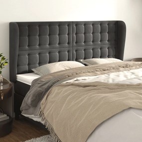 vidaXL Cabeceira cama c/ abas veludo 183x23x118/128 cm cinzento-escuro