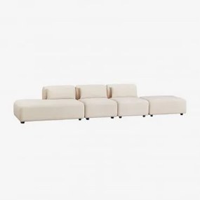 Sofá Modular De 3 Peças Com Chaise Longue Esquerda E Pufe Fogler Bombazina Crema Linho - Sklum
