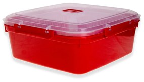 Caixa Hermética Ding Plástico Microondas Quadrado Vermelho 2500ml 23.5X23.5X8cm