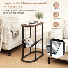 Mesa apoio, mesa de cabeçeira Estreita 60 x 28,5 x 64 cm com Suporte para Revistas Estrutura Metálica Castanho rústico