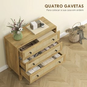 Cómoda com 3 Gavetas Cómoda de Madeira com Gavetas de Vime e Pés Elevados 80x35x76 cm Madeira