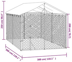 Canil de exterior com teto 3x3x2,5 m aço galvanizado prateado