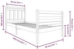 Estrutura de cama 90 x 200 cm madeira maciça