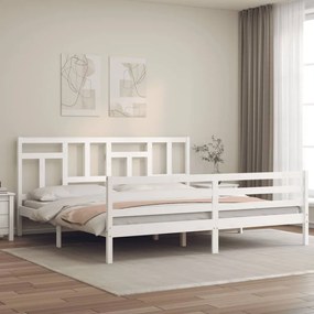Estrutura de cama com cabeceira 200x200cm madeira maciça branco