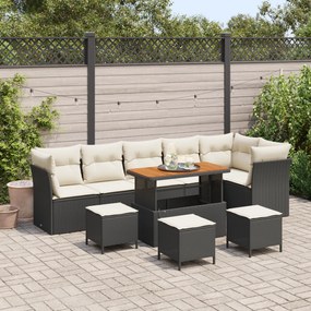 Conjunto de Sofá de Jardim vidaXL de 10 Peças com Almofadas Preto Poly
