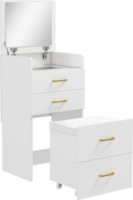 HOMCOM Toucador de Maquilhagem 3 em 1 com Banco Mesa de Maquilhagem com Espelho Gavetas e Bancada de Vidro Visível Toucador Moderno para Quarto 48x40x90 cm Branco | Aosom Portugal