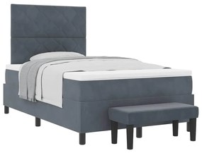 Cama Box Spring com Colchão &amp; Banco Cinza Escuro 120x190 cm Veludo