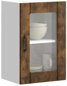 vidaXL Armário de parede de cozinha porta vidro Lucca carvalho fumado