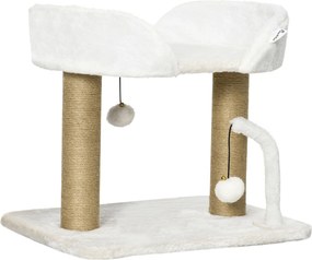 PawHut Arranhador Gatos Pequenos 42 cm Cama Bolas Suspensas Postes Juta Confortável 48x38x42 cm Branco | Aosom Portugal