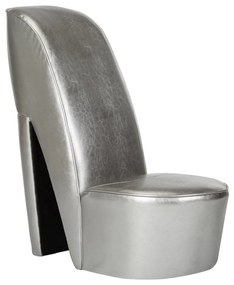 Cadeira estilo sapato de salto alto couro artificial prateado
