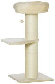 Pawhut Árvore para Gato Poste Arranhador Sisal Natural 2 Plataforma Cesto Observação Brinquedo Bola Suspensa Pelúcia Bege | Aosom Portugal