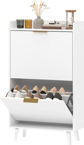Sapateira com capacidade 70 L x 30 P x 120 A cm para 12 pares, armário estreito com 2 gavetas rebatíveis e prateleiras ajustáveis, branco