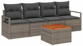 Conjunto de Sofás de Jardim 5 pcs Cinzeto Grande Ratan, Madeira