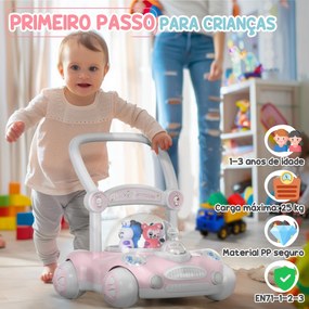 Andador para Bebés com Altura Ajustável Música Rodas Antiderrapantes Luzes Guiador Desmontável 43,4x40,6x43 cm Rosa