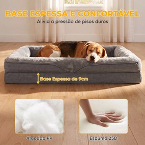 Cama para Cães Médios e Gatos com Base Antiderrapante e Capa Lavável 91x68x16 cm Cinzento