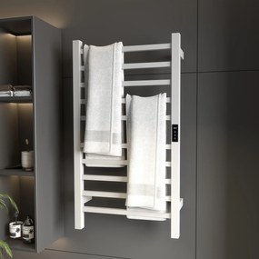 Toalheiro Elétrico de Parede 110W com Controlo WIFI Ecrã Tátil Temporizador 10 Barras Temperatura Ajustável Baixo Consumo IPX4 45x11x80 cm  Branco