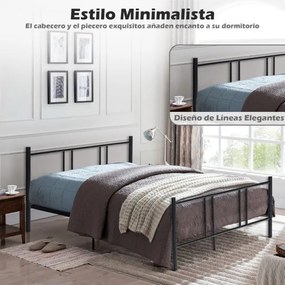 Estrutura de cama metálica com cabeceira e estribo de aço de montagem fácil 200x160 Preto