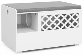 Banco para caixas de areia para gatos com almofada amovível 90 x 48,5 x 52 cm Branco