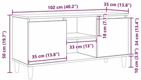 Estante de TV vidaXL com perna de madeira Preto Carvalho 102x35x50 cm