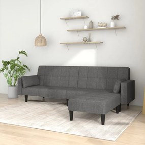 3080673 vidaXL Sofá-cama 2 lug. c/ 2 almofadas/apoio de pés tecido cinza-claro