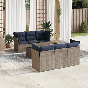 vidaXL 7 pcs conjunto sofás p/ jardim c/ almofadões vime PE cinzento