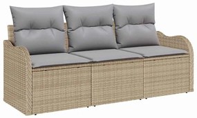 Conjunto de Sofá de Jardim 3 peças com Almofadas Bege Poly Rattan