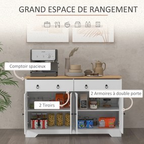 Aparador, móvel de arrumação 121 L x 37 l x 75 A cm, armário de cozinha de estilo rústico, com 2 gavetas e 2 portas, prateleiras com altura ajustável,