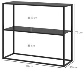 Mesa Consola Estilo Industrial Mesa de Entrada com Prateleira Estrutura de Aço e Desenho Anti-Tombo 90x30x75 cm Preto
