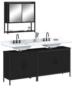 vidaXL 3 pcs conjunto móveis casa de banho derivados de madeira preto