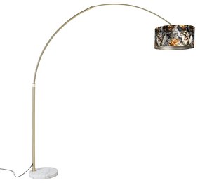 Candeeiro de Arco em Latão com Abaajur com Padrão Floral 50 cm - XXL Clássico / Antigo