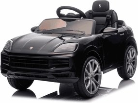 Carro elétrico para crianças Porsche Cayenne 12V com tração traseira – Licença oficial, bateria de lítio, comando remoto 2,4 GHz, leitor MP3, luzes LE