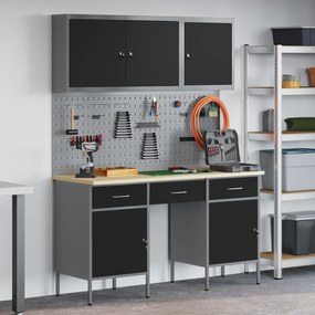 vidaXL Bancada de trabalho 8 pcs Preto 150 x 55 x 200 cm Aço
