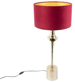Candeeiro de mesa Art Deco com abajur em veludo vermelho 35 cm - Diverso Art Deco