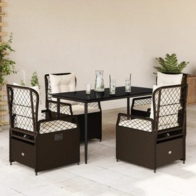 vidaXL 5 pcs conjunto jantar p/ jardim c/ almofadões vime PE castanho