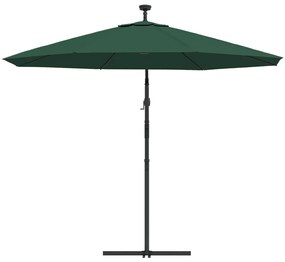 Guarda-sol suspenso c/ iluminação LED 300 cm verde mastro metal