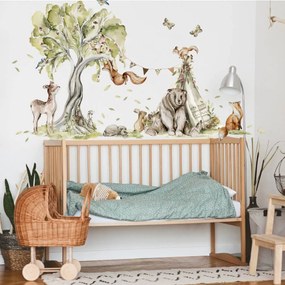 Autocolante de parede Woodland – Floresta mágica com animais felizes