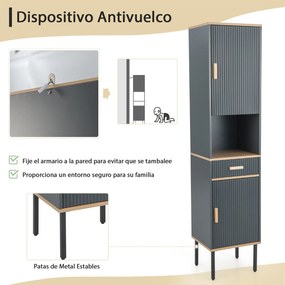 Armário de casa de Banho (SÓ ESTÁ INCLUIDO A COLUNA), 40 x 35 x 176 cm, Prateleiras Ajustáveis, Cinzento