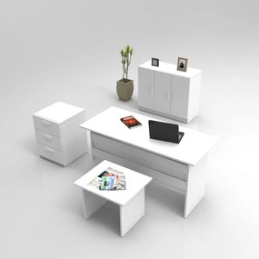 Conjunto de Mobiliário de Escritório VO12 – Branco – Secretária: 140x7