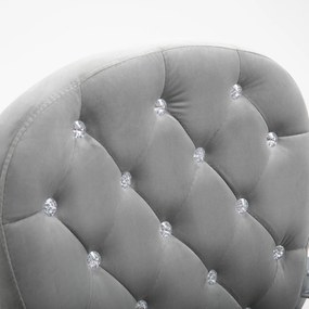 Cadeira de Escritório Estofada em Veludo Cadeira Giratória com Altura Ajustável e Decorações de Cristal 59,5x60,5x95-105 cm Cinzenta