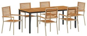 Conjunto de Jantar de 7 Peças vidaXL Jardim Bege Polyrattan Acácia