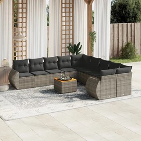 11 pcs conjunto sofás de jardim c/ almofadões vime PE cinzento