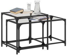 Mesas de centro encastrar 2 pcs c/ tampo vidro transparente aço